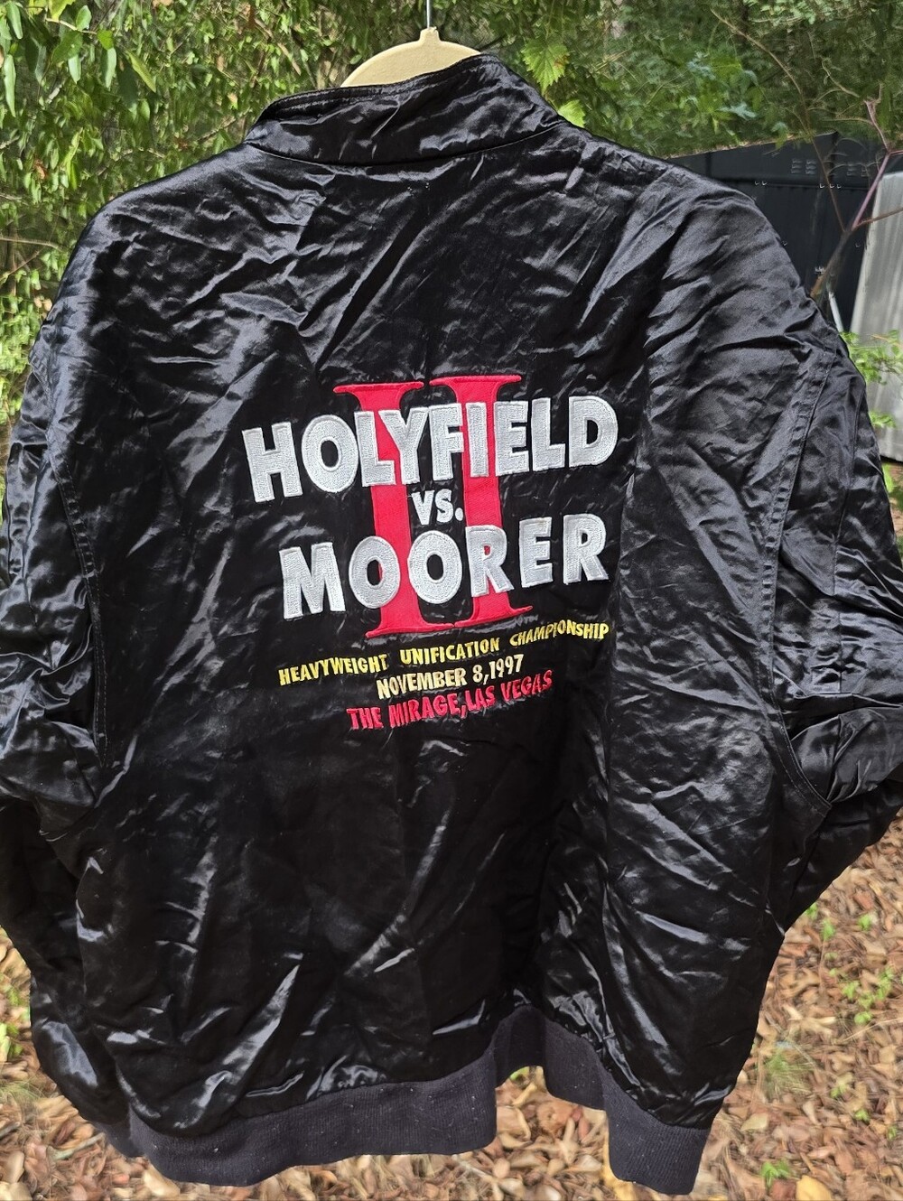 Vintage Holyfield vs. Moorer II Black Satin Jacket Mirage Sz XL